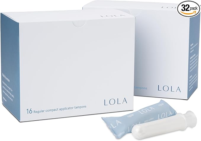 LOLA Regular Organic Tampons - 32 Count - Regular Non-Toxic Tampons, 100% Organic Cotton Tampon, Period Feminine Hygiene, Feminine Care Product Multipack, HSA FSA Approved