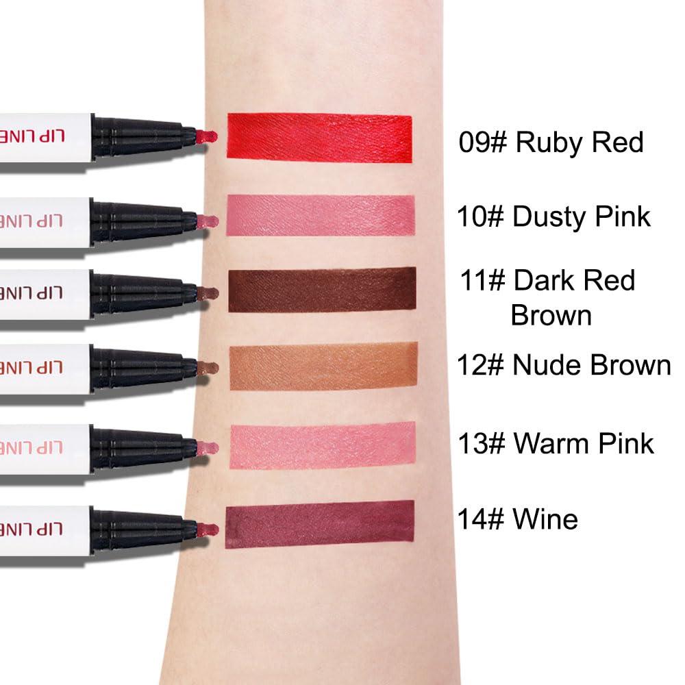 2Pcs Longwear Liquid Lip Liner Stain Marker Pen Set Long Lasting Waterproof, Maroon Dark Red Brown Dusty Mauve Matte 24 Hour Lip Liner and Lipstick Combo, Color Stay Lipliner, Lips Stain peel off