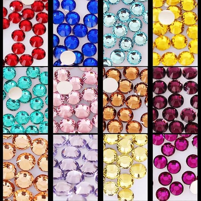 Light Blue White Rhinestones for Bedazzling With B7000 Glue, 2mm 3mm 4mm 5mm 6mm (SS8-SS30) Non-Hotfix Flatback Baby Blue White Nail Crystals Gems Beads for Bedazzle Crafting, DIY Nail Art