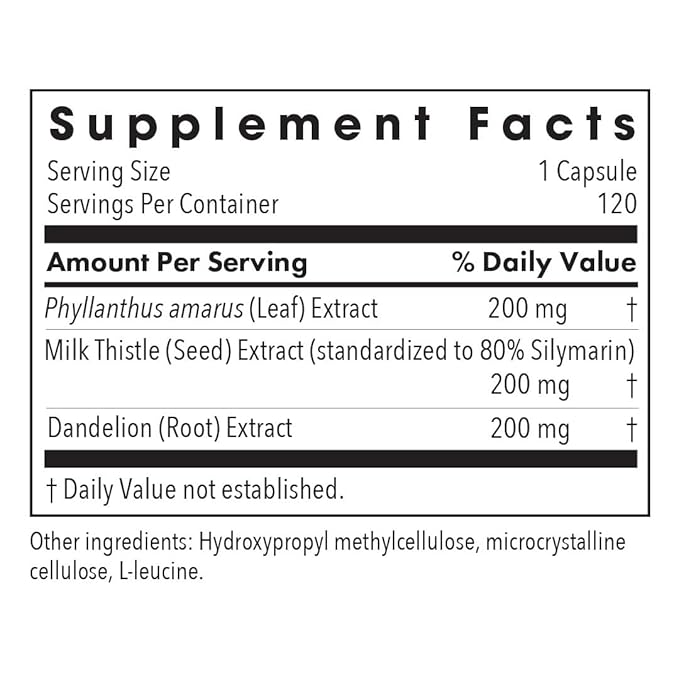 Allergy Research Group Milk Thistle Plus Supplement - Liver Health Support, Milk Thistle, Dandelion, Detox, Cleanse, Vegetarian Capsules - 120 Count
