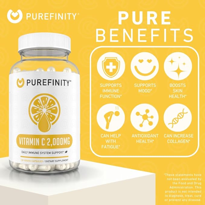 Vitamin C 2000mg Capsules – Double Strength, High Absorption Supplement, Powerful Antioxidant Properties, 120 Capsules (1 Month Supply)