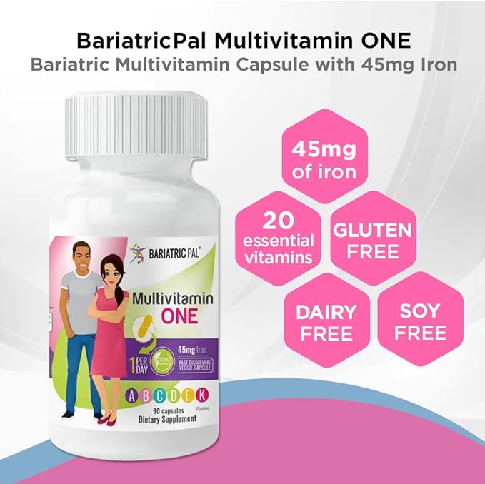 BariatricPal 90-Day Bariatric Vitamin Bundle (Multivitamin ONE 1 per Day! Capsule with 45mg Iron and Calcium Citrate Soft Chews 500mg with Probiotics - Chocolate Mint)