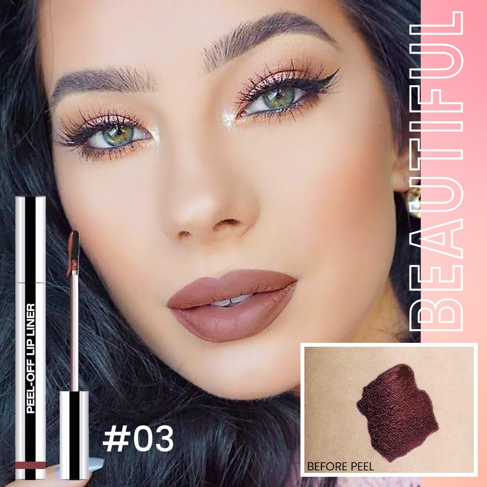 2Pcs Peel Off Matte Liquid Lip Gloss Stain-Lip Liner with Tweezer, Peel Off Lip Stain, Long Lasting & Waterproof Lipstick Tattoo, Transfer-Proof Lip Gloss for All Skin Types (02#+03#, 2Pcs)