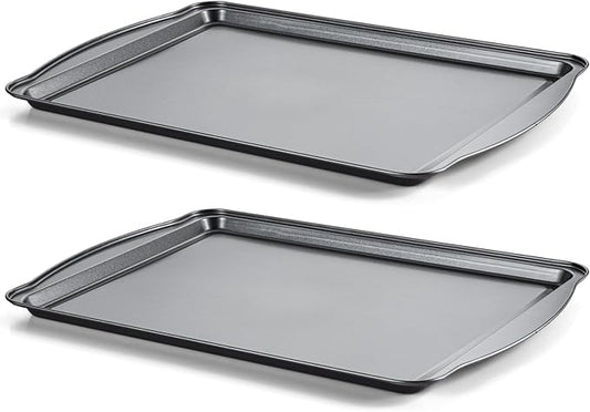 Baking Sheet Set of 2-17" x 11" x 0.5" Carbon Steel Cookie Sheet for Baking, Nonstick Baking Pan with Dual Handles, Rust & Warp Resistant, Perfect for Baking, Roasting, and More