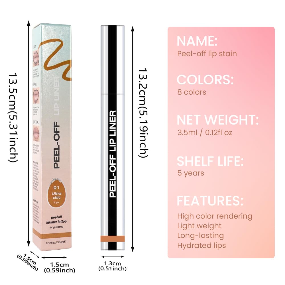 Matte Liquid Lip Stain Peel Off Lip Liner Tattoo -Warm Camel, Waterproof Smudge-Proof Lip Gloss, Long-Lasting Non-Stick Cup Formula, Natural Peel Off Design for All Skin Types #01