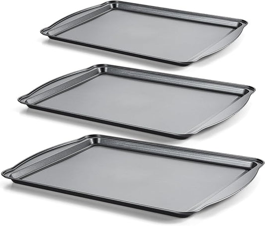 Baking Sheet Set of 3 - Carbon Steel Cookie Sheet for Baking, 17/15/13 Inch, Nonstick Baking Pan with Dual Handles, Stackable, Rust & Warp Resistant, Perfect for Baking, Roasting, and More