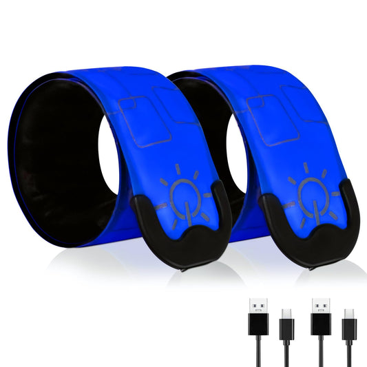 TRAYIU LED Safety Wristband Lights - 2 Pack Rechargeable Light Up Arm Ankle Band Kids Magic Slap Glow Bracelets Reflective Belt High Visibility for Night Cycling Walking Joggers Running Gear