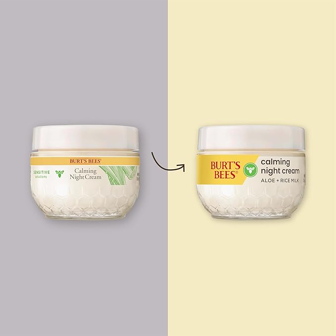 Burt's Bees Calming Night Cream, With Aloe and Rice Milk, Face Moisturizer For Sensitive Skin Infuses Skin With Moisture While You Sleep, 98.8 Percent Natural Origin, 1.8 oz. Tub