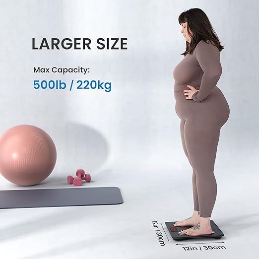 RENPHO Scale for Body Weight 500 lbs, Extra-High Capacity Smart Bathroom Scale with Ultra Wide Platform 12 x 12 inches, Body Fat Scale with Large LED Display, Health Monitor Sync App, Elis 1 L