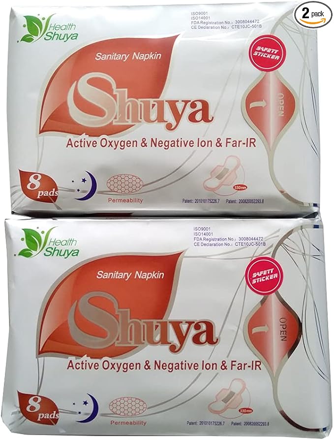 SHUYA Anion Ultral Long Overnight Pads for Woman with Wings,Postpartum Pads After Birth with Patented Negative ion Strip, Super Absorbency, Size 330mm-Scented (Pack of 2, 16)