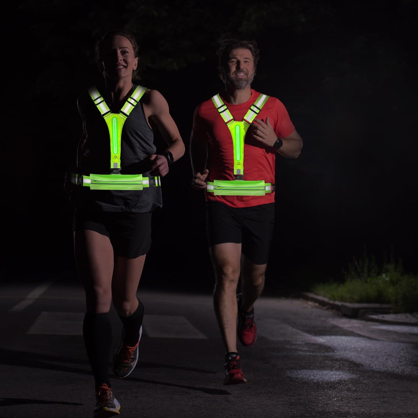 TRAYIU LED Reflective Vest Running Gear - USB Rechargeable Light Up High Visibility Vest with Waterproof Storage Bag for Walking Bike Night Worker,Adjustable Belt for Men Women Kids