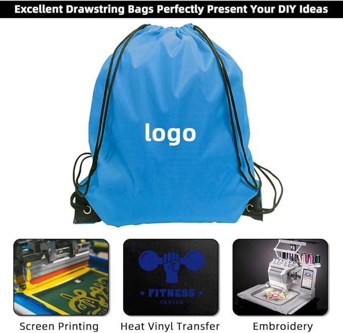 GoodtoU Drawstring Bags, Drawstring Backpack Bulk Nylon Backpack Draw String Back Bag Cinch Sack Drawstring Gym Bag String Backpack for Sport, Traveling, Team (40Pcs, Sky Blue)