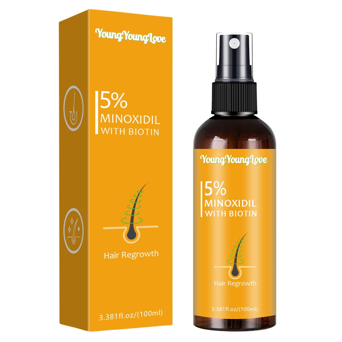 100ml 5% Minoxidil Spray with Biotin - Regrowth Treatment for Men & Women, Promotes Thicker, Stronger, Fuller Hair, Prevents Hair Loss, Minoxidil for Men Hair & Beard, Minoxidil for Women Hair Growth