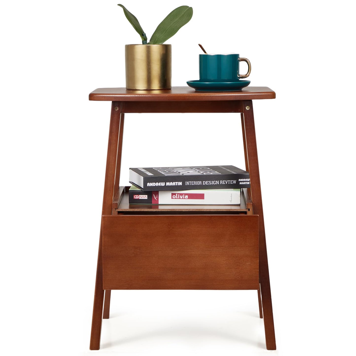 Danrelax Nightstand with Drawer and Storage Shelf, Small Bedside Table for Bedroom, Sturdy & Stylish Brown Bamboo Bed Side Table