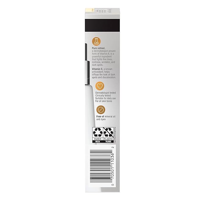 Neutrogena Rapid Tone Repair Retinol + Vitamin C Dark Spot Corrector Face Serum, Daily Anti-Wrinkle Dark Spot Corrector to Brighten & Even Tone, Mineral-Oil & Dye-Free, White, 1 oz