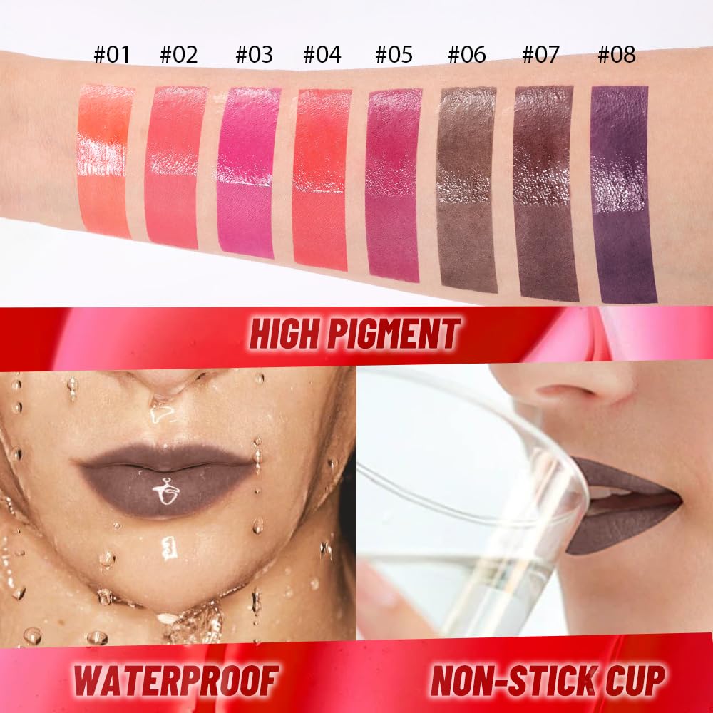 Brown Lip Stain Peel Off Lip liner and Lip oil with Tweezer, Dual-Ended Peel Off Lip Stain Tattoo, Highly Pigmented Long Lasting Waterproof, Transfer-proof for All Skin Types, 06#