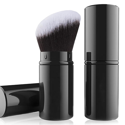 Falliny Retractable Kabuki Makeup Brush, Angled Travel Powder Blush Brush Foundation Makeup Brush with Cover for Blush, Sunscreen,Bronzer, Buffing, Concealer,Highlighter, Powder Cosmetics