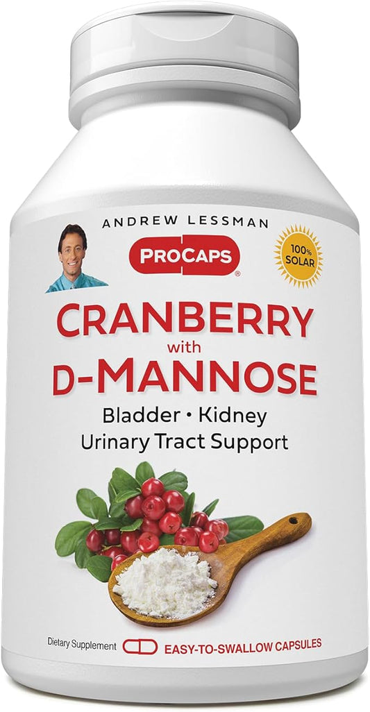 ANDREW LESSMAN Cranberry with D-Mannose - 60 Capsules - Supports Bladder, Kidney and Urinary Tract Health. High Potency Standardized Cranberry Concentrate and D-Mannose. Easy to Swallow Capsules