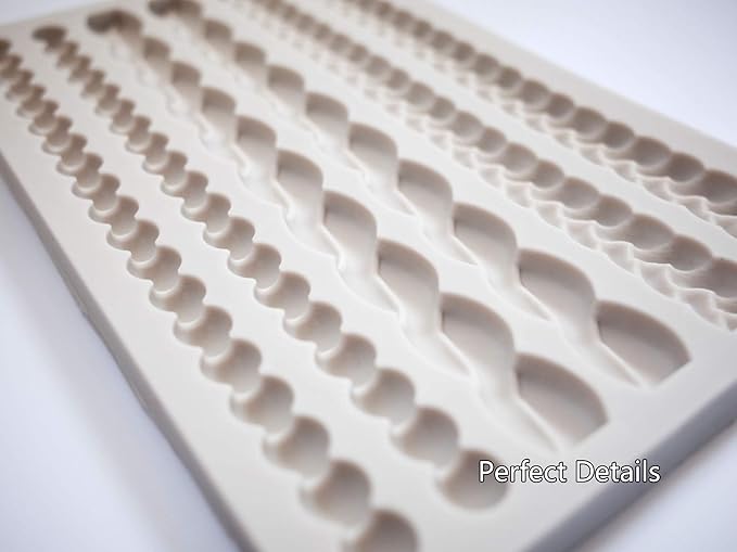 ScivoKaval Silicone Pie Crust Mold Impression Mat Knit Rope Pearl Border Lace Chain Molds Fondant Cake Decoration Mould Chocolate Cookie Sugar Craft Icing Gum Paste Pastry for Kitchen Baking Tools