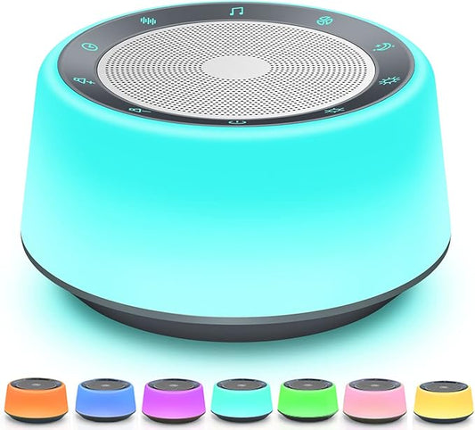BGOVERSS White Noise Sound Machine, Baby Sound Machine Kids with 30 Soothing Sounds and 7 Colors Warm Night Light for Sleeping, 5 Timers Portable Plug in Sound Machine for Baby, Adults，Grey Color