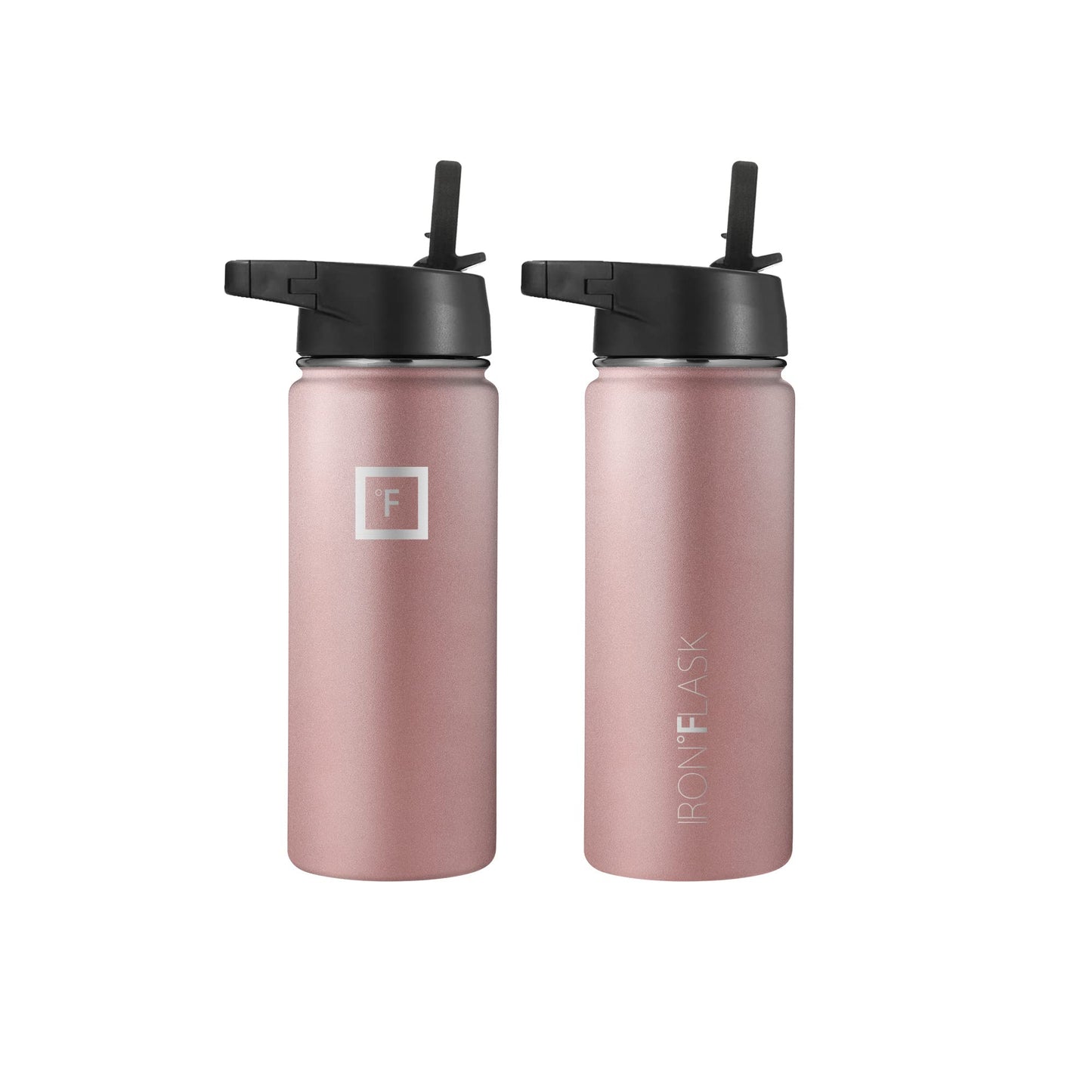 IRON °FLASK Camping & Hiking Hydration Flask, Wide Mouth, 3 Straw Lids, Stainless Steel Outdoor Water Bottle, Double Walled, Insulated Thermos, Metal Canteen - Rose Gold, 18 Oz