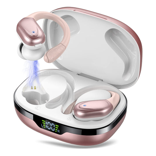 Ear buds Wireless Earbuds Bluetooth 5.3 Headphones 60hrs Playtime with Digital Display Sports Wireless Headphones with Earhook Deep Bass IPX7 Waterproof Over-Ear Earbuds for Android iOS Workout Rose
