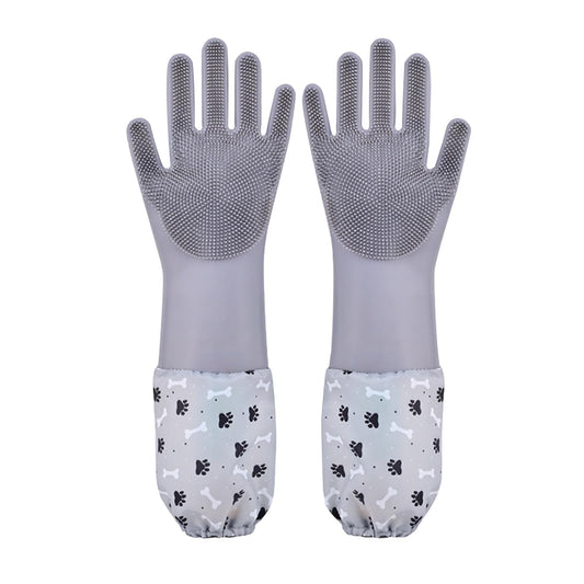 1TO3GO Pet Grooming Gloves Pet Hair Remover Cat, Dog Washing Gloves Silicone Heat Resistant Cleaning Gloves with High-Density Teeth Grooming Gloves for Dogs, Cats, Horses, Rabbits (1 Pair - Gray)