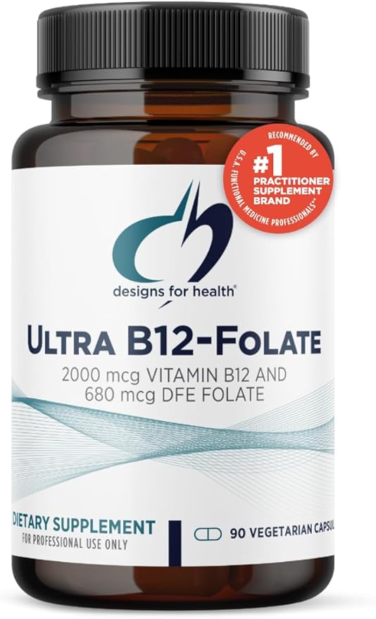 Designs for Health Ultra Methylated B12 + Methyl Folate - Vitamin B12 Methylcobalamin and Folate Supplement, Adenosylcobalamin & 5-MTHF for Nerve, Cellular Energy + Methylation Support (90 Capsules)
