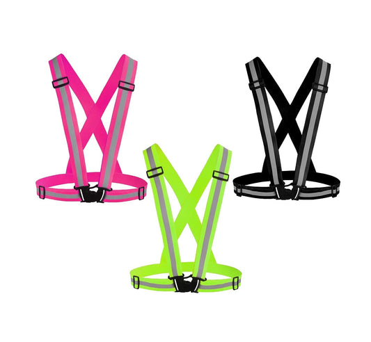 Awnuuw Reflective Vest Running Gear 3Pack, Adjustable Safety Vests High Visible Reflective Belt Straps for Night Running, Outdoor Cycling, Motorcycle, Dog Walking (Pink,Green,Black)