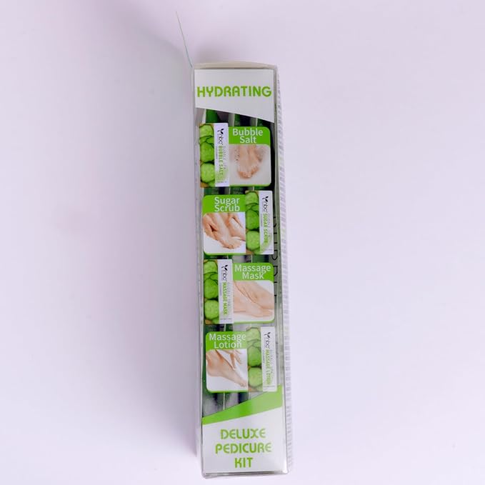 Pedicure Kit Foot Soak Set: Bubble Salt, Sugar Scrub, Massage Mask, Massage Lotion in a Box, 4 Step Foot Spa Kit for Dry Feet,Tired Feet(1 Set Cucumber)