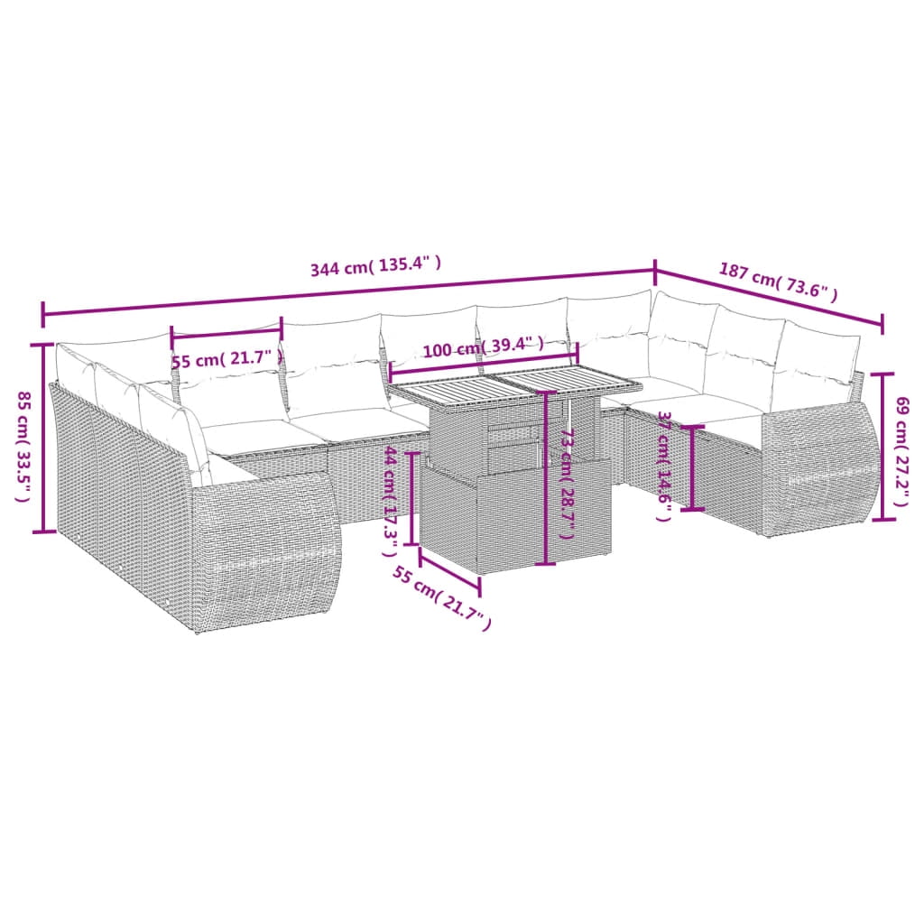 vidaXL Garden Sofa Set Black