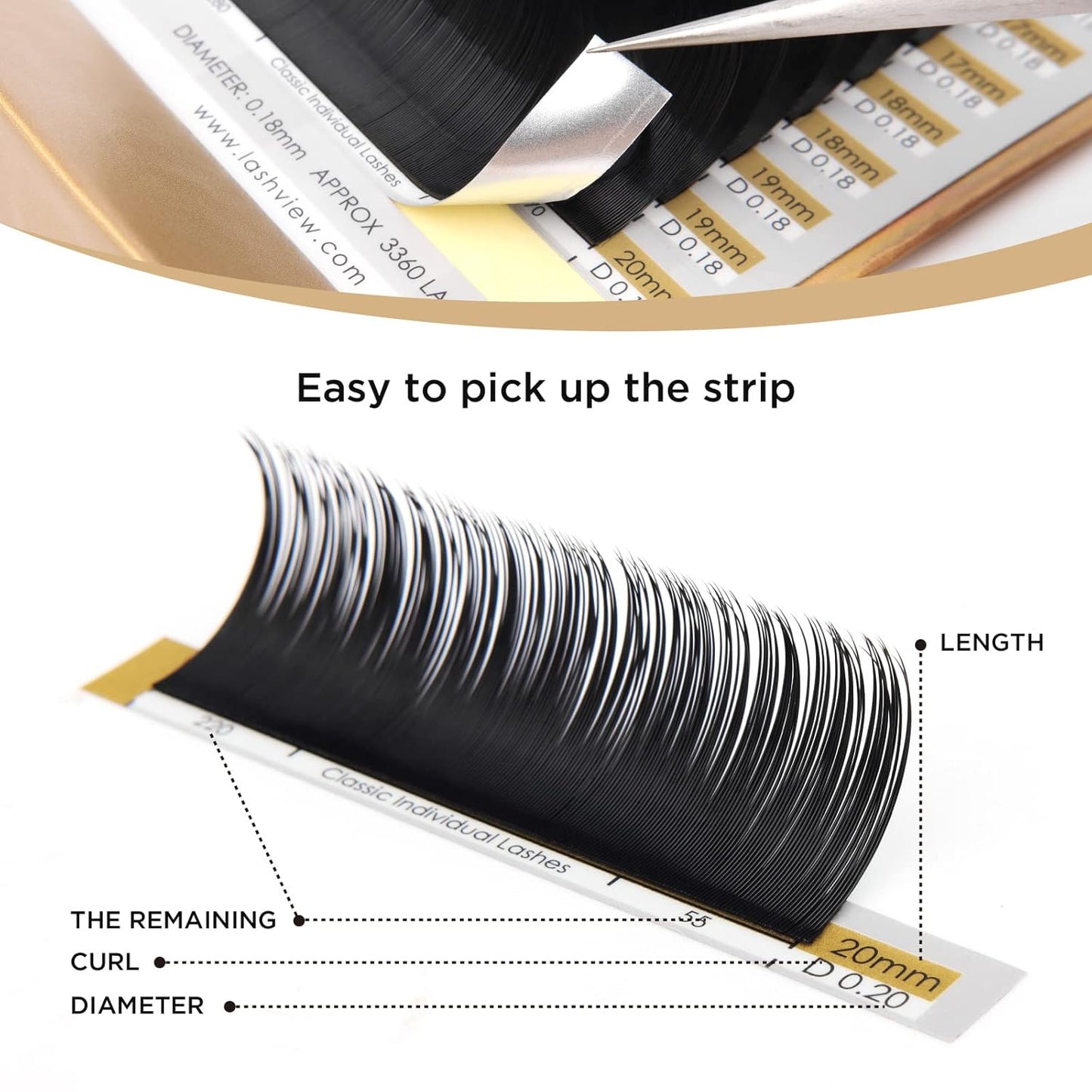 LASHVIEW Eyelash Extensions, Premium Single & Classic Individual Lashes, 0.10 Thickness D Curl 8-15mm Mixed Tray, Natural Semi-Permanent, Soft Application-Friendly