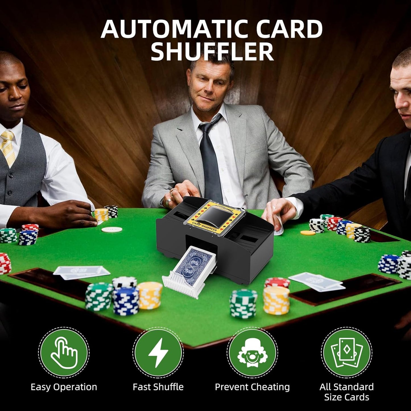 Automatic Card Shuffler 1/2/4/6 Decks,Battery Operated Electric Playing Card Shuffler for UNO,Casino Card Game,Poker,Phase 10,Blackjack,Texas Hold'em,Home Card Games