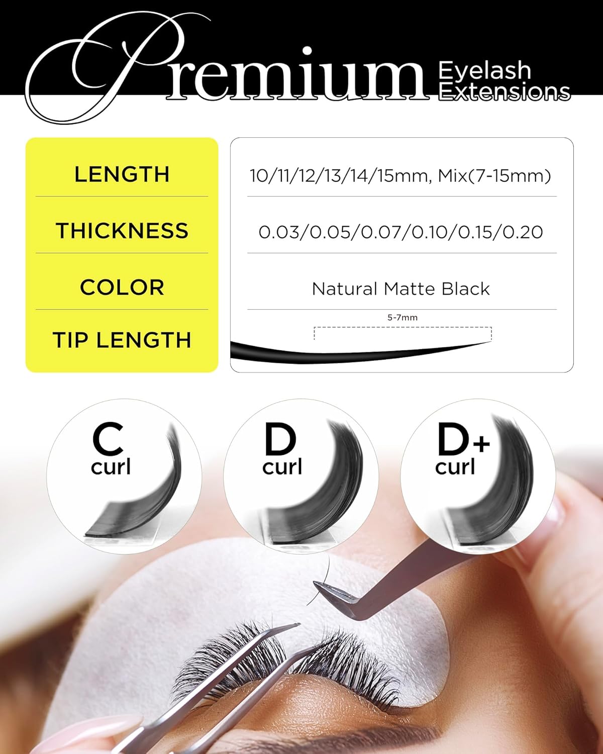 BEYELIAN Eyelash Extension Natural Matte Black 0.07 C Curl 7-15mm Mixed Tray Easy Fan Lash Extensions Volume Lashes100°/212°F High Temperature Resistant Classic Professional Use (0.07 C 7-15mm Mix)