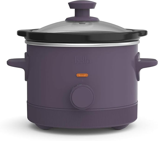 bella 1.5 Qt Slow Cooker with 3 Heat Manual Control, EverGood™ Ceramic Nonstick Coating, Dishwasher Safe Stoneware Pot and Tempered Glass Lid, Tangle Free Cord Wrap & Cool Touch Handles, Plum