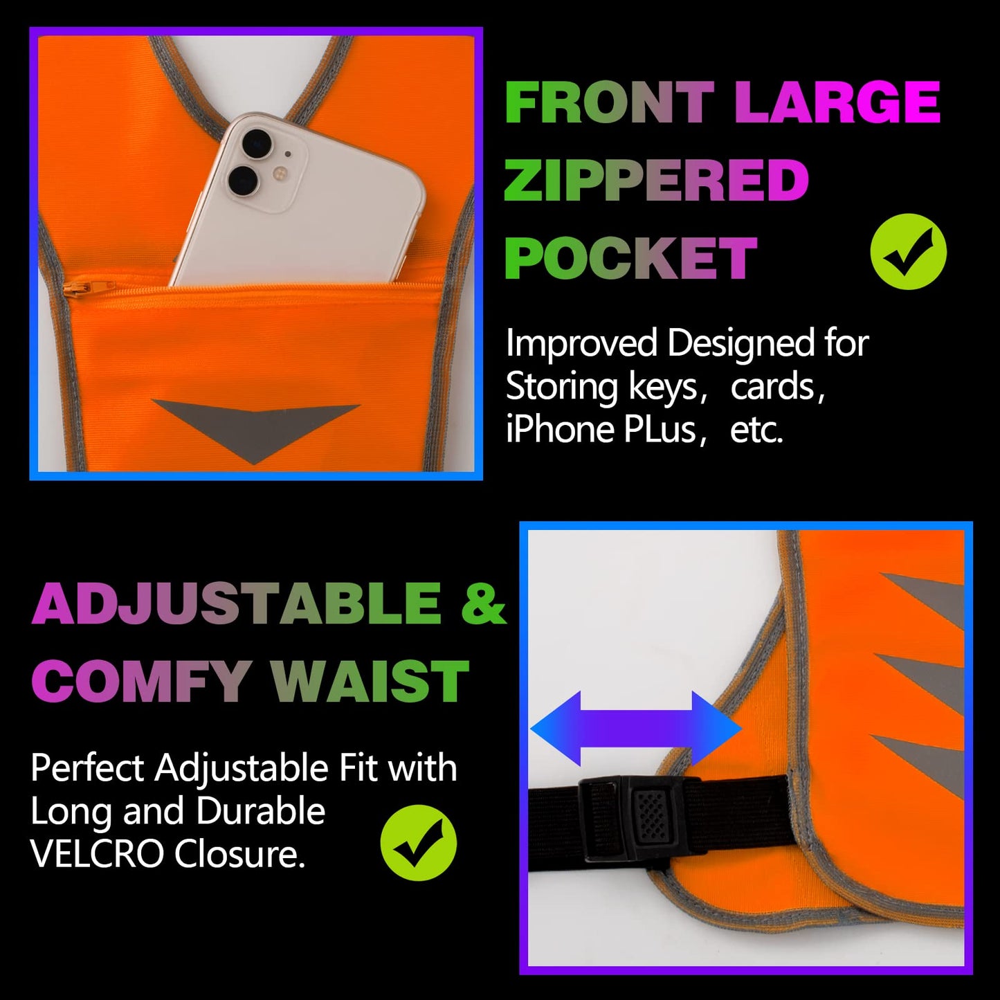 GoxRunx Reflective Running Vest Gear for Women Men Kids, Safety Reflective Vest for Night Cycling Walking Bicycle (Orange)