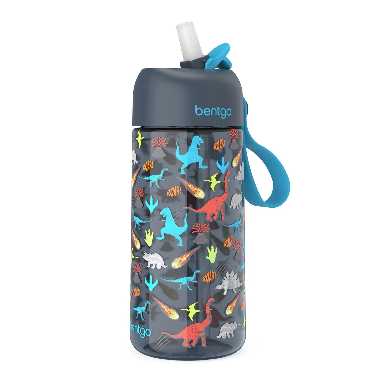 Bentgo Kids Water Bottle - Leak-Proof, Durable Tritan™, BPA-Free 15 oz. Cup for Kids/Toddlers Ages 3+ - Flip-Up Straw & Dishwasher Safe for School, Sports, Daycare & Camp (Dinosaur)