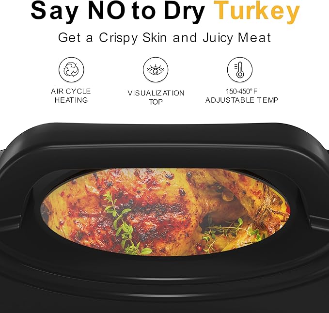 Sunvivi 26lb 22-Quart Roaster Oven, Electric Roaster Oven with Viewing Lid, Turkey Roaster with Unique Defrost/Warm Function, Large Roaster with Removable Pan & Rack, Stainless Steel, Silver