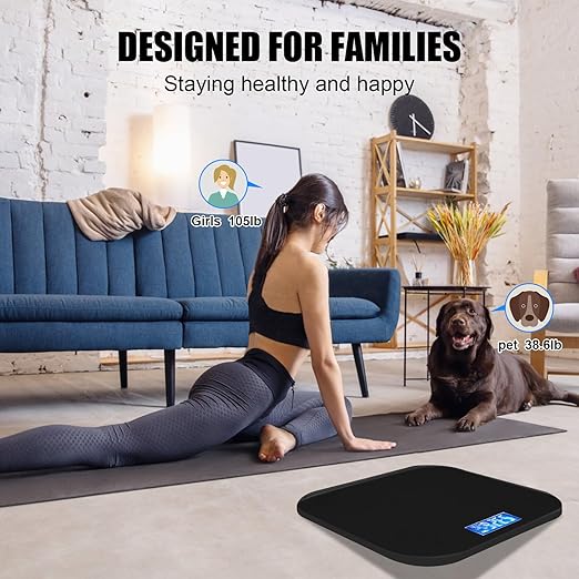 Smart Scale for Body Weight Digital Bathroom Scale with Blue LCD Backlight Display Highly Accurate Body Weight Scale Body Fat Scale Temperature Indication Corner Design 400lbs (Black)