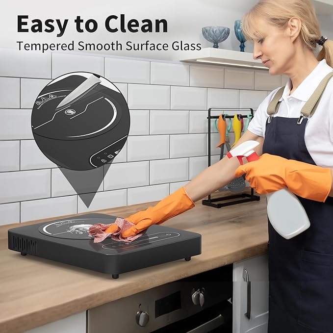 VBGK Single Burner Electric Cooktop,110V 1800W Electric Stove Top with LED Touch Control,10 Power Levels, 4 hTimer, Safety Lock,single burner cooktop Overheat protection