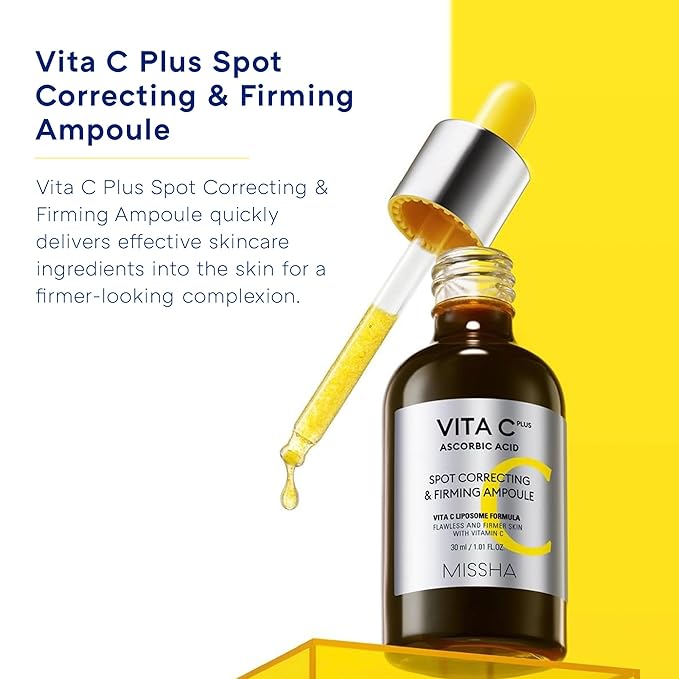 MISSHA Vita C Plus Spot Correcting & Firming Ampoule, Vitamin C Serum, Korean Serum for Face, Korean Skin Care For Aging Dull skin, Dark spots, 1.01 Fl oz/30ml