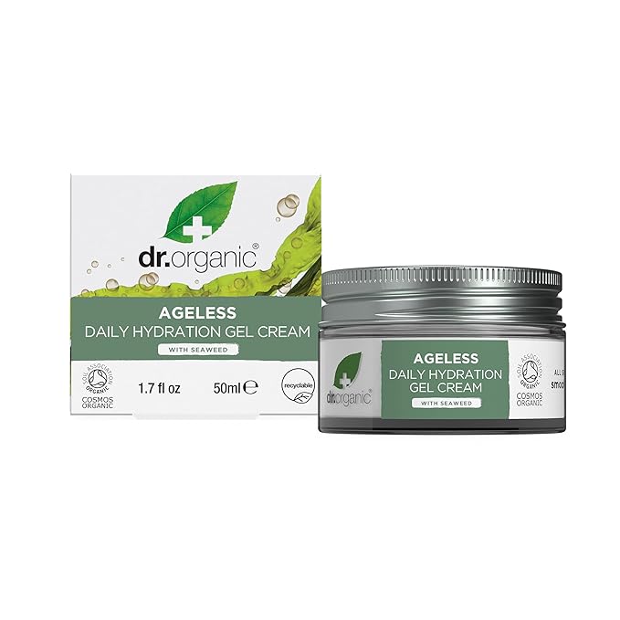 Dr. Organic Ageless Daily Hydration Gel with Seaweed | Hydrating, Tones & Smoothes Complexion, Certified Organic, Paraben & SLS-Free, Recyclable, 50 mL / 1.7 fl oz