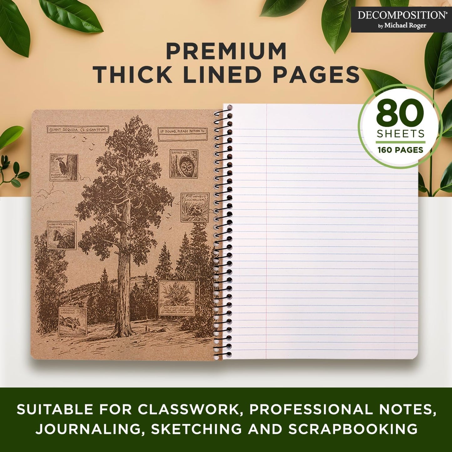 Decomposition 3-Pack Coastal Harmony College Ruled Spiral Notebook - 9.75 x 7.5 Journal, 160 Lined Pages - 100% Recycled Paper - Notebooks for School Supplies, Home & Office - Made in USA