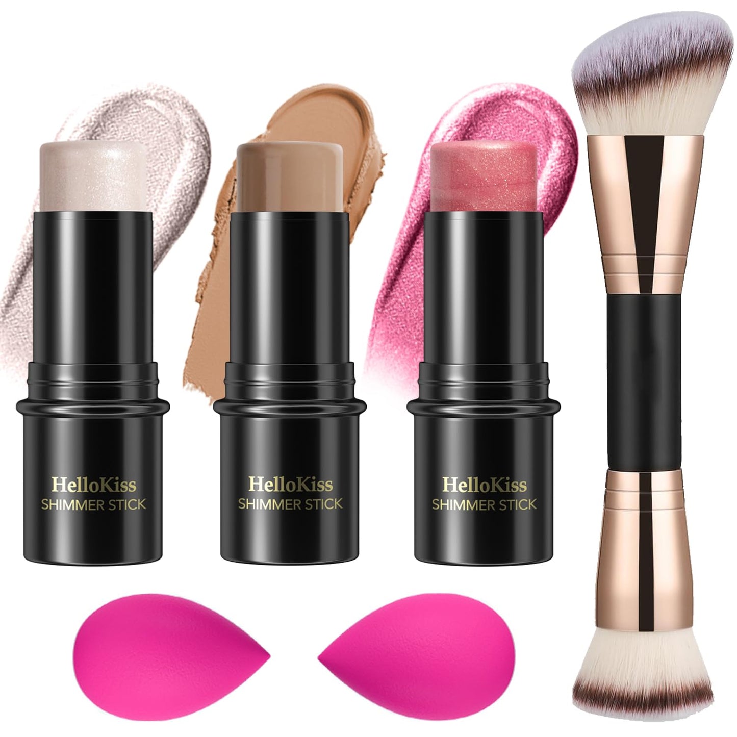 3 Pcs Cream Contour Stick Makeup Kit, Shades with Highlighter, Blush and Bronzer Contour Stick for Sculpt the Cheeks, Waterproof, Matte & Dewy Finish (Light,#01+#09+#11)