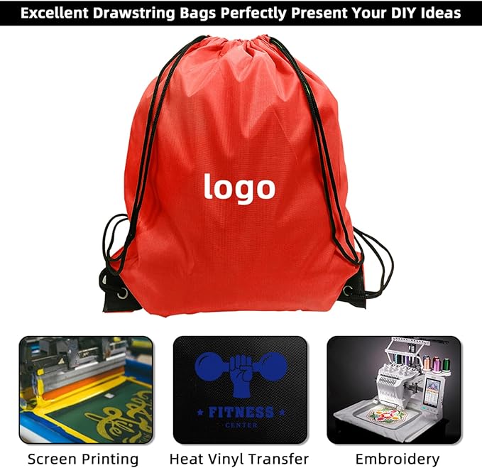 GoodtoU Drawstring Backpack, Nylon Cinch Sack Gym Bag for Sport, Traveling, Team (Red, 128Pcs)