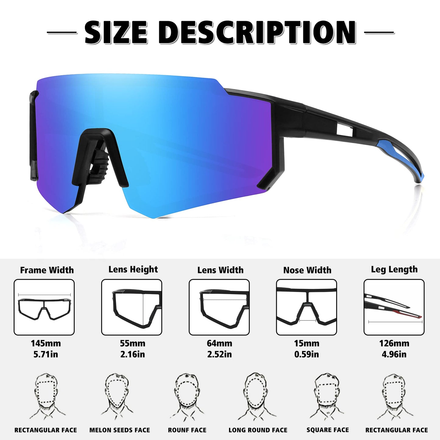 STORYCOAST Polarized Sports Sunglasses for Men Women,Bike Glasses Cycling Mountain Bike Sunglasses UV402 Protection Black-Blue