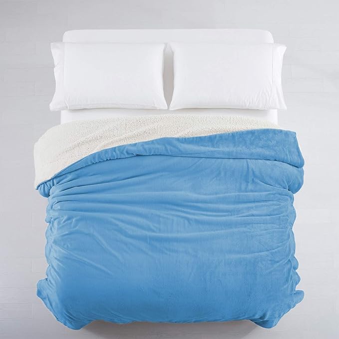 IR Imperial Rooms Light Blue Sherpa Fleece Throw Blanket for Bed - Wholesale Bulk Pack of 16 Sherpa Blankets - Soft Fluffy Throw Blankets for Hotels, Guest Bedroom, 50x60 Inches