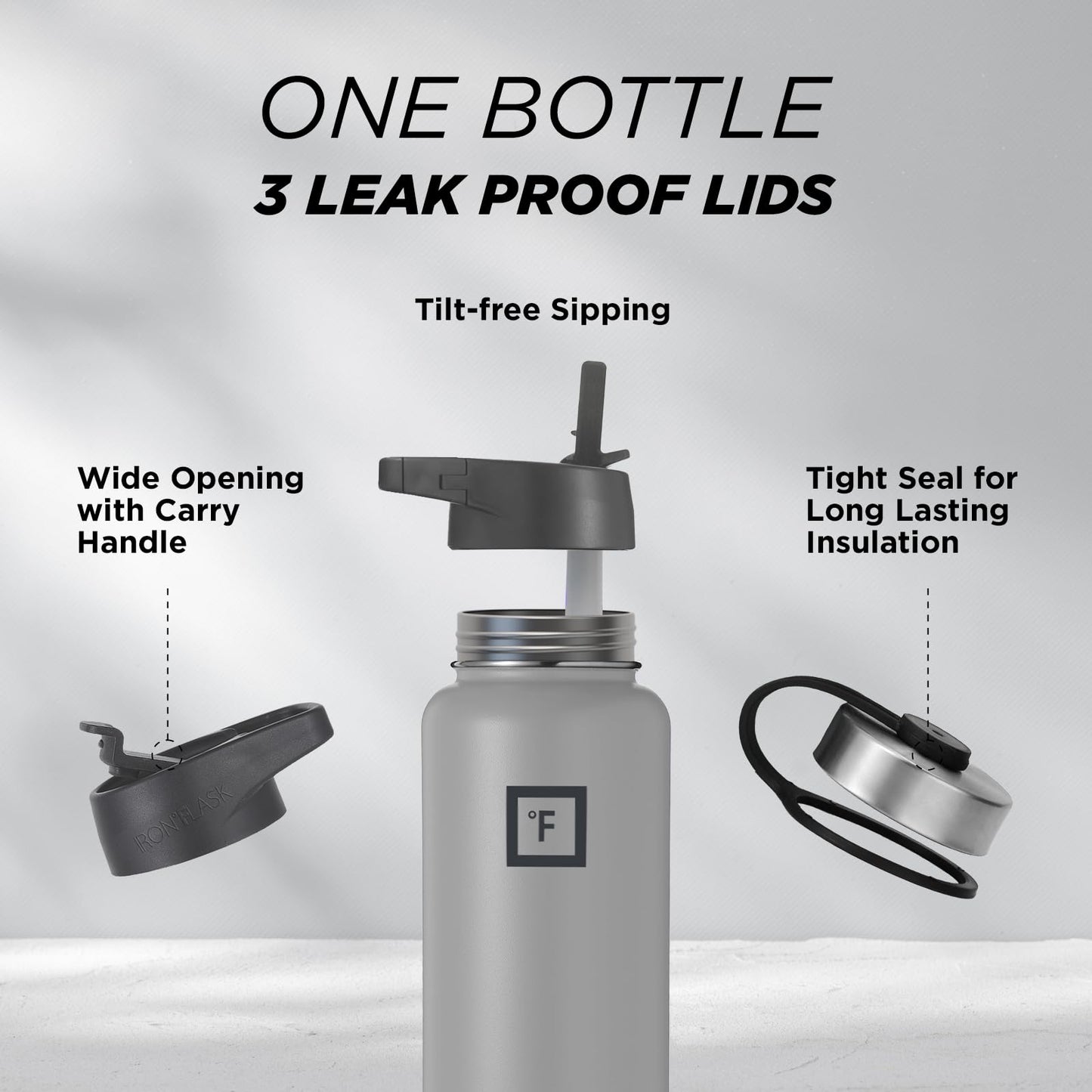 IRON °FLASK Camping & Hiking Hydration Flask, Wide Mouth, 3 Straw Lids, Stainless Steel Outdoor Water Bottle, Double Walled, Insulated Thermos, Metal Canteen - Graphite Slate, 40 Oz