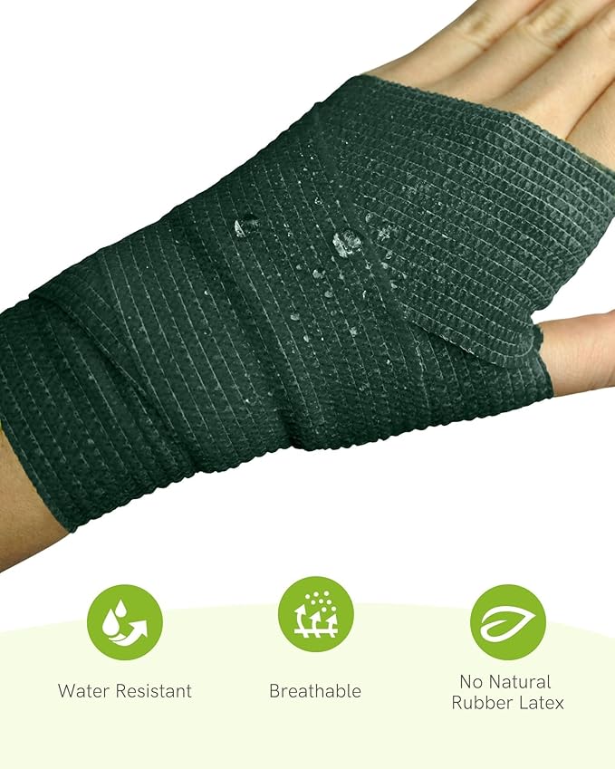 FriCARE Self Adhesive Bandage Wrap, Medical Tape in First Aid Kit, Cohesive Bandages for Wounds Sport Vet, FSA/HSA Eligible, 2 Inches X 5 Yards 6 Rolls, Hunter Green