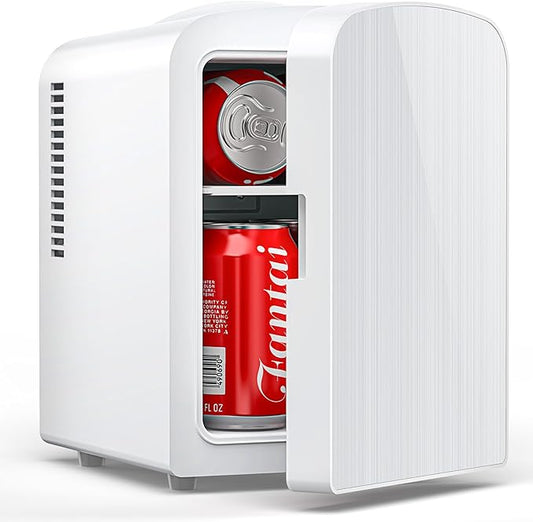 Electactic 4L/6 Cans Mini Fridge, Portable Compact Refrigerator, Small Skin Care Fridge, Food and Drinks, Small Cooler for Bedroom, Dorm, Car, Office, White